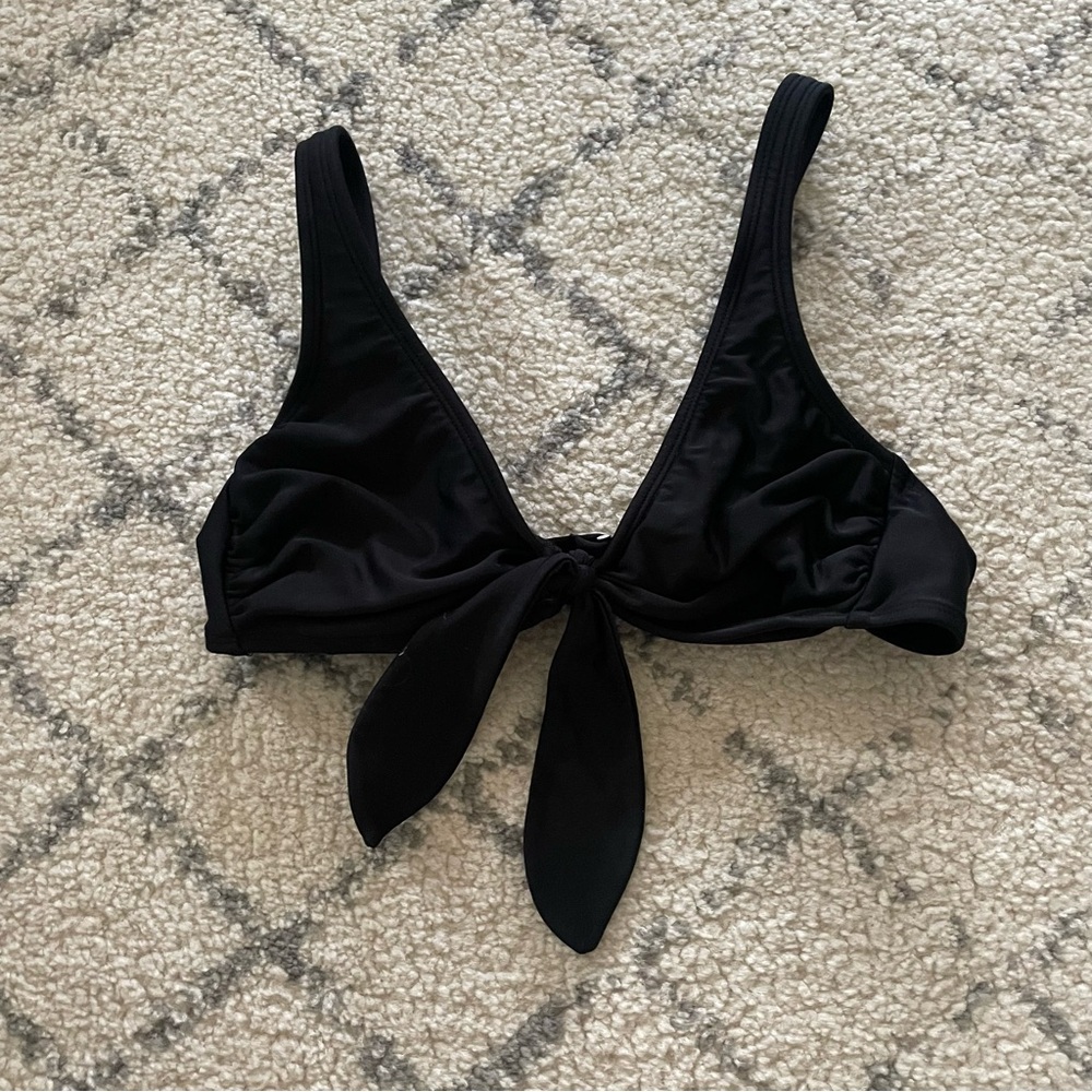Chic Black Tie-Front Bikini Top